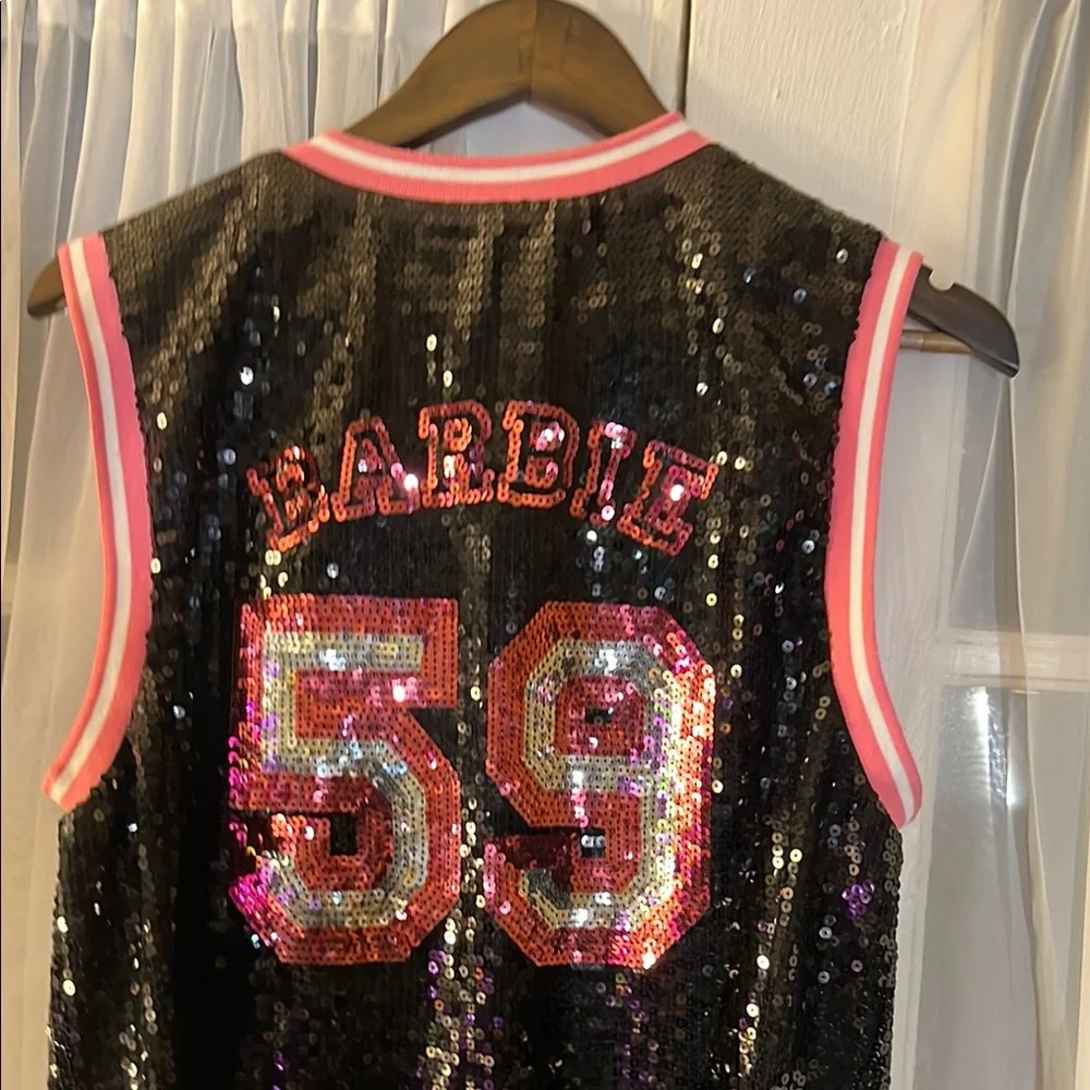 Barbie x Forever 21 Sequin Basketball Jersey Top Black Pink 59 Women’s XS